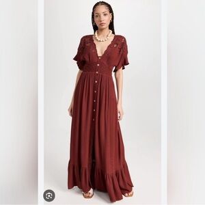 NWT Free People Burgundy Maxi Dress with Button Detail size L